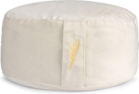 MindBaas - Meditatiekussen - Eco - Rond - Crème Velvet - Dubbel Gestikt - 15 x 33 cm (hoogte x diameter) - Yoga kussen - Yogakussen van Merkloos