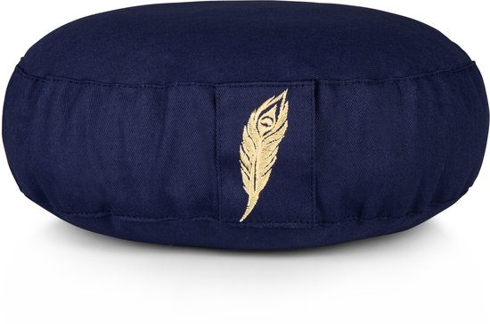 MindBaas - Meditatiekussen - Eco - Rond - Extra Laag - Kids - Donkerblauw - Dubbel Gestikt - 8 x 28 cm (hoogte x diameter) - Yoga kussen - Yogakussen van Merkloos