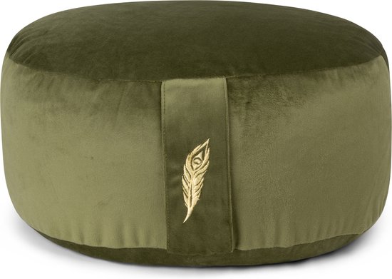 MindBaas - Meditatiekussen - Eco - Rond - Groen Velvet - Dubbel Gestikt - 15 x 33 cm (hoogte x diameter) - Yoga kussen - Yogakussen van MindBaas