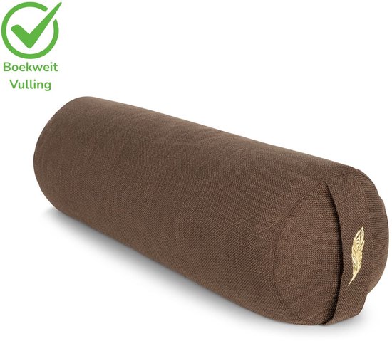 MindBaas - Yoga Bolster - Eco - Bruin - Dubbel Gestikt - 60 x 20 cm (lengte x diameter) - Yoga Kussen - Yoga Rol