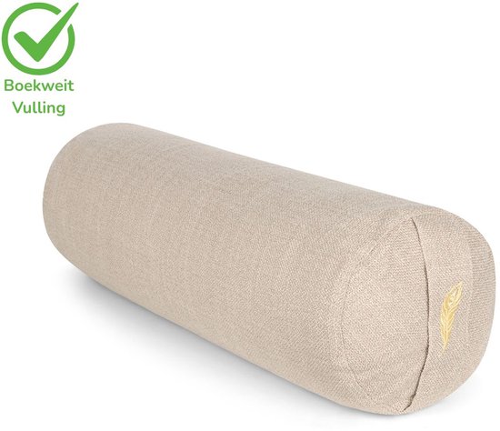 MindBaas - Yoga Bolster - Eco - Crème - Dubbel Gestikt - 60 x 20 cm (lengte x diameter) - Yoga Kussen - Yoga Rol