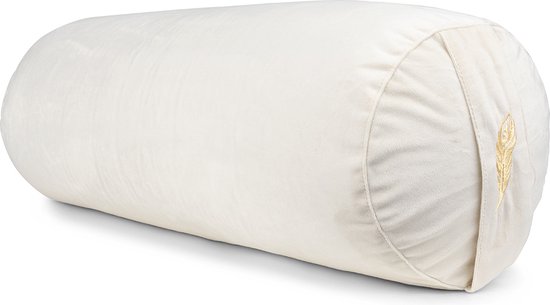 MindBaas - Yoga Bolster - Eco - Creme Velvet - Dubbel Gestikt - 60 x 20 cm (lengte x diameter) - Yoga Kussen van MindBaas