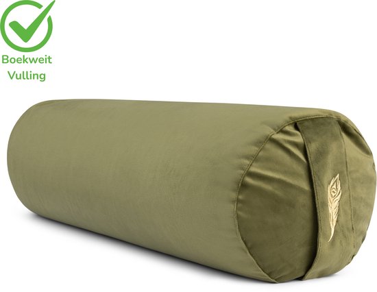 MindBaas - Yoga Bolster - Eco - Groen Velvet - Dubbel Gestikt - 60 x 20 cm (lengte x diameter) van Merkloos