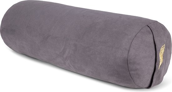 MindBaas - Yoga Bolster - Eco - Suede - Donkergrijs - Dubbel Gestikt - 60 x 20 cm (lengte x diameter) - Yoga Kussen van MindBaas