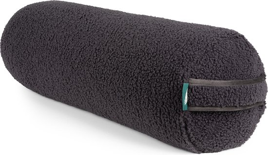 MindBaas - Yoga Bolster - Eco - Teddy - Donkergrijs - Dubbel Gestikt - 60 x 20 cm (lengte x diameter) - Yoga Kussen van MindBaas