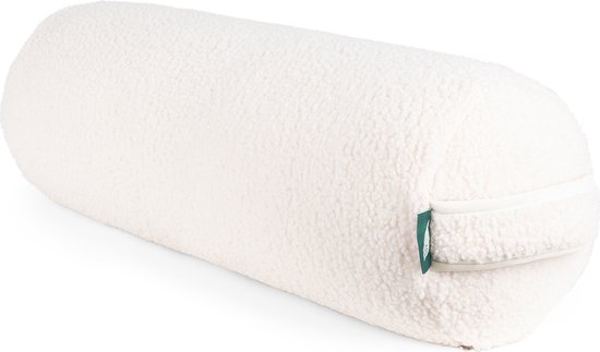 MindBaas - Yoga Bolster - Eco - Teddy - Wit - Dubbel Gestikt - 60 x 20 cm (lengte x diameter) - Yoga Kussen van MindBaas