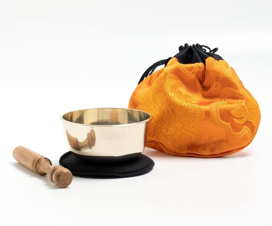 Mini-langschaal in gele zak met zwarte onderlegger en houten klepel -5038- van MINI