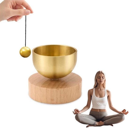 Mini messing klankschaalset - met messing bel - handgemaakte kleine Tibetaanse klankschaal - met kussen - 3-in-1 meditatietool voor geluidstherapie - aromatherapie en mindfulness voor yoga, ontspanning en stressverlichting - Mooie cadeaus van Merkloos