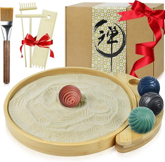 Mini Zen Tuin Set voor Bureau - Desktop Zandtuin met Harken en Decoratieve Stenen voor Ontspanning