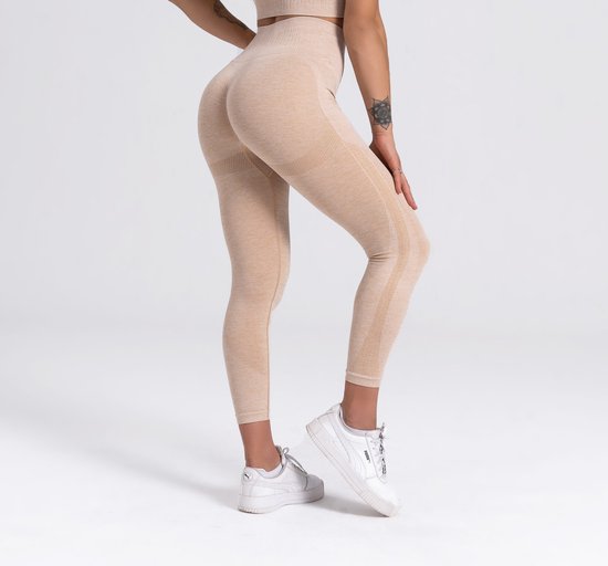 Mives® Sportlegging dames - Sportkleding dames - Sportbroek dames - Sportlegging - Shape legging - Sportlegging dames high waist - Hardloopbroek dames - yoga legging dames - BEIGE - Maat L van Mives®