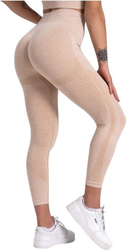Mives® Sportlegging dames - Sportkleding dames - Sportbroek - Shape legging - Sportlegging high waist - Hardloopbroek - yoga - Sport - BEIGE - Maat S