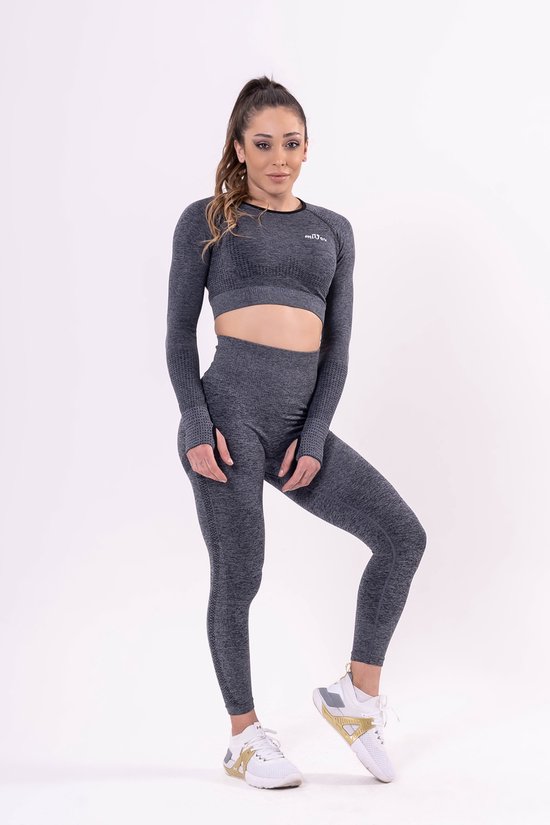 Mives® Sportlegging en Top - Yoga - Fitness set - Scrunch Butt - Dames Legging - Sportkleding - Fashion legging - Broeken - Gym Sports - Legging Fitness Wear - High Waist - GRIJS - maat L - LANGEMOUW van Mives®