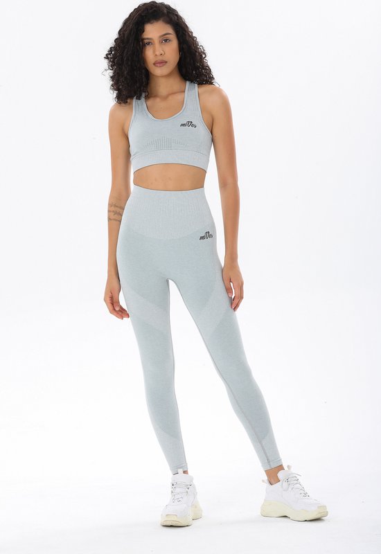 Mives® Sportlegging en Top - Yoga - Fitness set - Scrunch Butt - Dames Legging - Sportkleding - Fashion legging - Broeken - Gym Sports - Legging Fitness Wear - High Waist - LICHTGRIJZE - maat S - BRA van Mives®