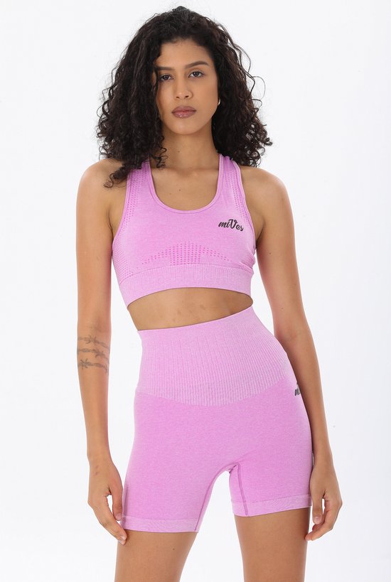 Mives® Sportlegging en Top - Yoga - Fitness set - Scrunch Butt - Dames Legging - Sportkleding - Fashion legging - Broeken - Gym Sports - Legging Fitness Wear - High Waist - LILA - maat L - SHORT BRA van Mives®