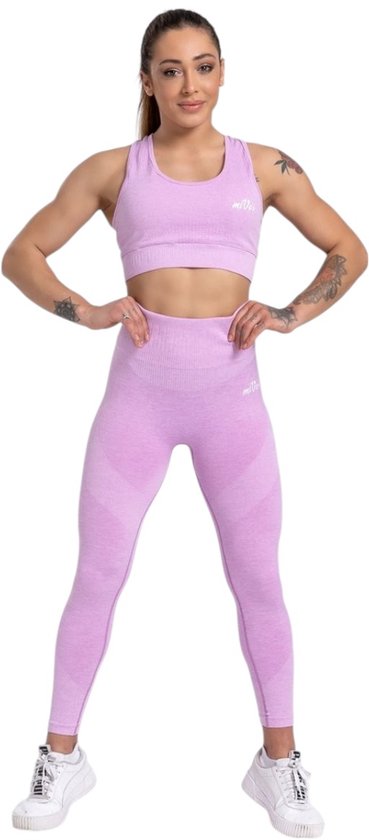 Mives® Sportlegging en Top - Yoga - Fitness set - Scrunch Butt - Dames Legging - Sportkleding - Fashion legging - Broeken - Gym Sports - Legging Fitness Wear - High Waist- LILA - maat M - BRA van Mives®