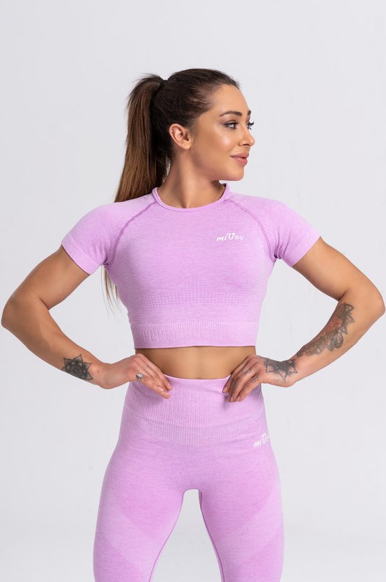 Mives® Sportlegging en Top - Yoga - Fitness set - Scrunch Butt - Dames Legging - Sportkleding - Fashion legging - Broeken - Gym Sports - Legging Fitness Wear - High Waist - LILA - maat M - KORTE MOUWEN van Mives®