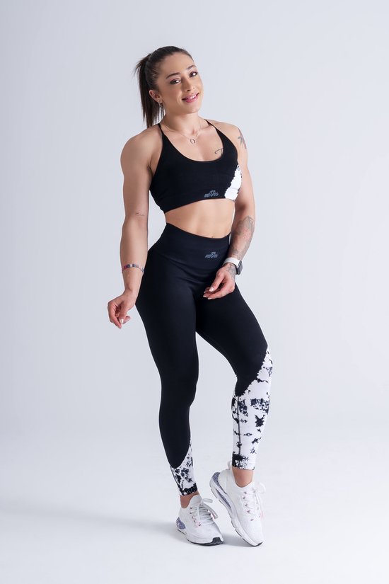 Mives® Sportlegging en Top - Yoga - Fitness set - Scrunch Butt - Dames Legging - Sportkleding - Fashion legging - Broeken - Gym Sports - Legging Fitness Wear - High Waist - ZWART BATIK - maat L - BRA van Mives®