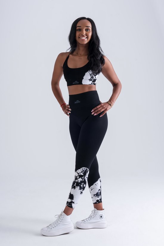 Mives® Sportlegging en Top - Yoga - Fitness set - Scrunch Butt - Dames Legging - Sportkleding - Fashion legging - Broeken - Gym Sports - Legging Fitness Wear - High Waist - ZWART BATIK - maat M - BRA van Mives®