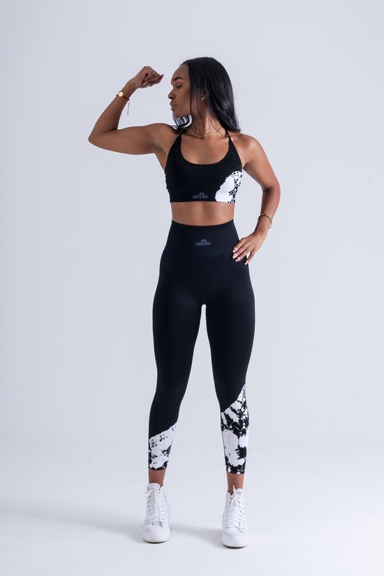 Mives® Sportlegging en Top - Yoga - Fitness set - Scrunch Butt - Dames Legging - Sportkleding - Fashion legging - Broeken - Gym Sports - Legging Fitness Wear - High Waist - ZWART BATIK - maat S - BRA van Mives®