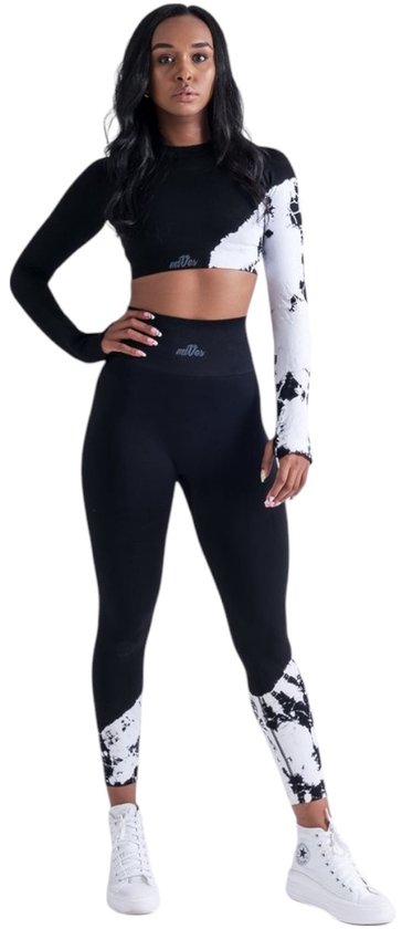 Mives® Sportlegging en Top - Yoga - Fitness set - Scrunch Butt - Dames Legging - Sportkleding - Fashion legging - Broeken - Gym Sports - Legging Fitness Wear - High Waist - ZWART BATIK - maat S - LANGEMOUW van Merkloos