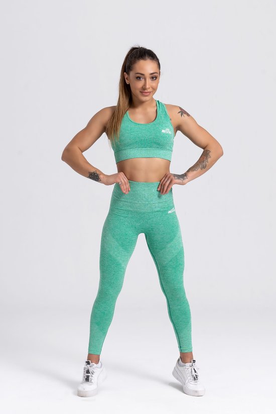 Mives® Sportlegging en Top - Yoga - Fitness set - Scrunch Butt - Dames Legging - Sportkleding SET - Fashion legging - Broeken - Gym Sports - Legging Fitness Wear - High Waist - GROEN - maat L - BRA van Mives®