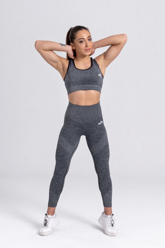 Mives® Sportlegging en Top - yoga-outfit - Fitness set - Scrunch Butt - Dames Legging - Sportkleding - Fashion legging - Broeken - Gym Sports - Legging Fitness Wear - High Waist - GRIJS - maat L - BRA van Mives®