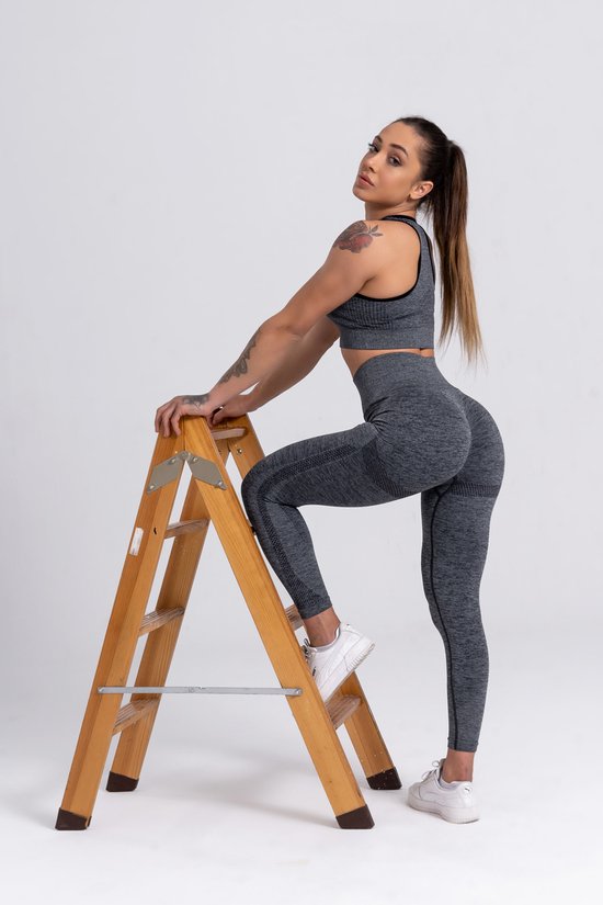 Mives® Sportlegging en Top - yoga-outfit - Fitness set - Scrunch Butt - Dames Legging - Sportkleding - Fashion legging - Broeken - Gym Sports - Legging Fitness Wear - High Waist - GRIJS - maat S - BRA van Mives®
