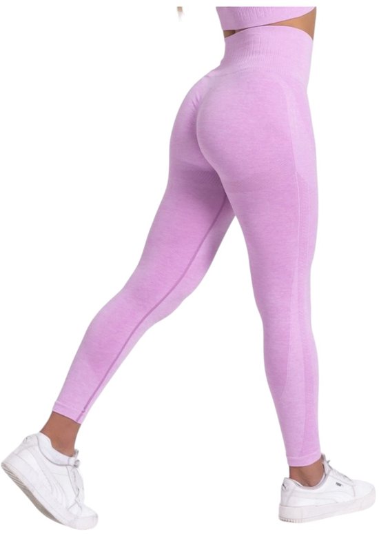 Mives® Sportlegging - Yoga - Fitness set - Scrunch Butt - Dames Legging - Sportkleding - Fashion legging - Broeken - Gym Sports - Legging Fitness Wear - High Waist - LILA - maat S - KORTE MOUWEN van Merkloos