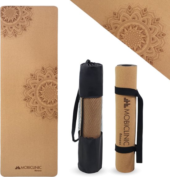 Mobiclinic EY-02 - Yogamat van kurk - Natuurlijke kurkmat - TPE - Yoga mat - Ecologisch - Antimicrobieel - Antislip - Evenwichtige demping - Inclusief draagtas - 183 x 61 x 0.4 cm van Mobiclinic