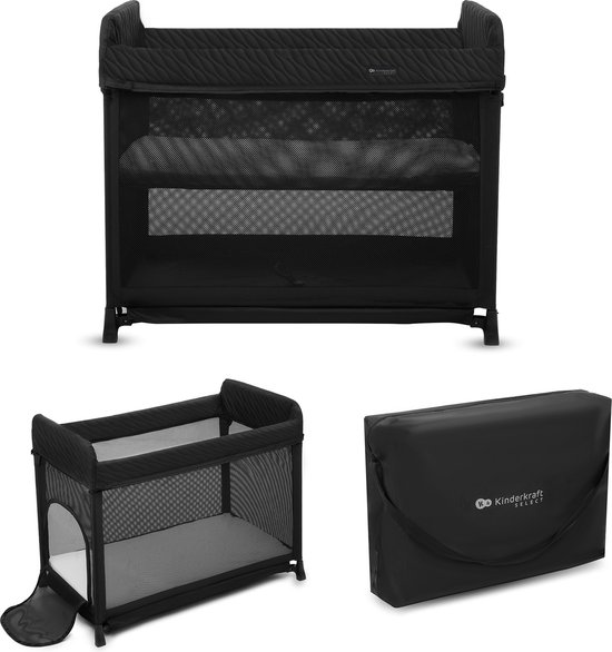 MOON DREAM Reisbedje Kinderkraft – Compact & Snel Vouwbaar – Dubbele Laag Voor Kinderen tot 6 maanden – Met Opbergvak & Ritsdeur – Inbegrepen Veilig Matras & Draagtas – Voor Kinderen van 0-15 kg (0-3 Jaar) - Zwart van MOON