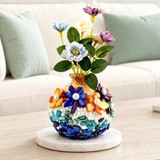 Mozaïek knutselset volwassenen glazen mozaïek vaas set met kunstbloemen