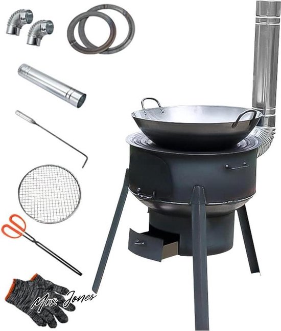 Mrs. Jones Houtkachel afneembaar kooktoestel outdoor grill campingfornuis raketoven - campingkooktoestel draagbare grill tentoven campingoven outdoor uitrusting (35 cm + 2 fornuis ringen) . van Mrs. Jones
