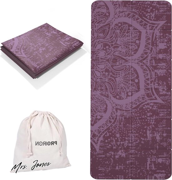 Mrs. Jones Opvouwbare Reisyogamat Anti-slip 173 cm x 61 cm x 2 mm - Gymnastiekmat met Tas . van Mrs. Jones