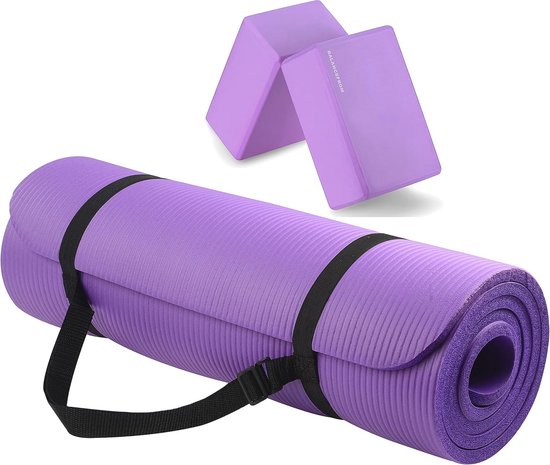 Multifunctionele yogamat 1,27 cm - Extra dik, scheurvast met draagriem en blokken