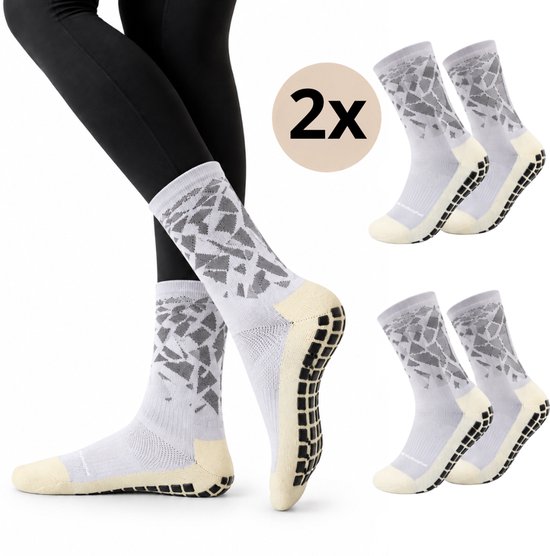 MyBodyFuel - Pilates Sokken - Antislip Sokken met Grip - Yoga Sokken - 2 Paar - One Size - Unisex - Wit