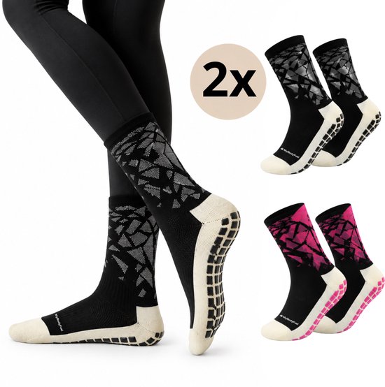 MyBodyFuel - Pilates Sokken - Antislip Sokken met Grip - Yoga Sokken - 2 Paar - One Size - Unisex - Zwart/Roze