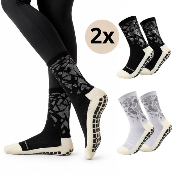 MyBodyFuel - Pilates Sokken - Antislip Sokken met Grip - Yoga Sokken - 2 Paar - One Size - Unisex - Zwart/Wit