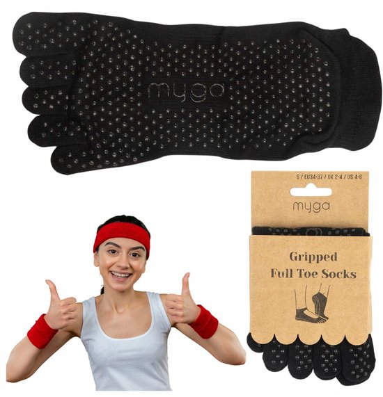 Myga Antislip Teensokken Yoga Maat M - Zwart