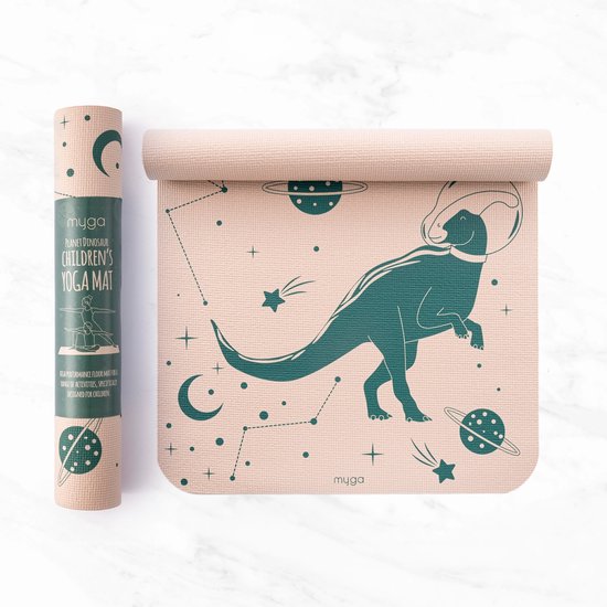 Myga - Kinder Yogamat Space Dino – 150x55 cm – Dinosaurussen & Planeten – Lichtgewicht & Duurzaam – PVC, Fairtrade van Myga