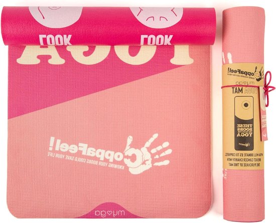 Myga Yogamat - CoppaFeel! oefenmat voor yoga, pilates, gymnastiek en fitness - antislip multifunctionele mat voor borstkanker liefdadigheid met draagriem - 183 cm x 61 cm x 6 mm - deze borsten