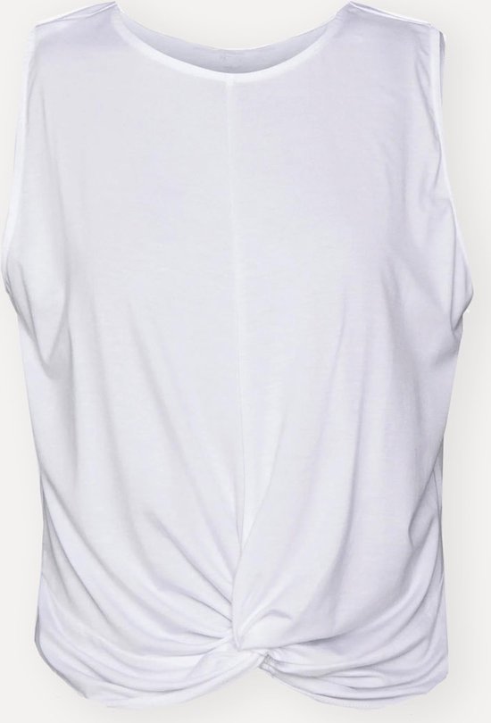 Namastae® Sport shirt dames yoga | Yoga top dames | Sport top met knoopdetail | Kort topje | Wit | Maat 42 | Maat XL van Namastae