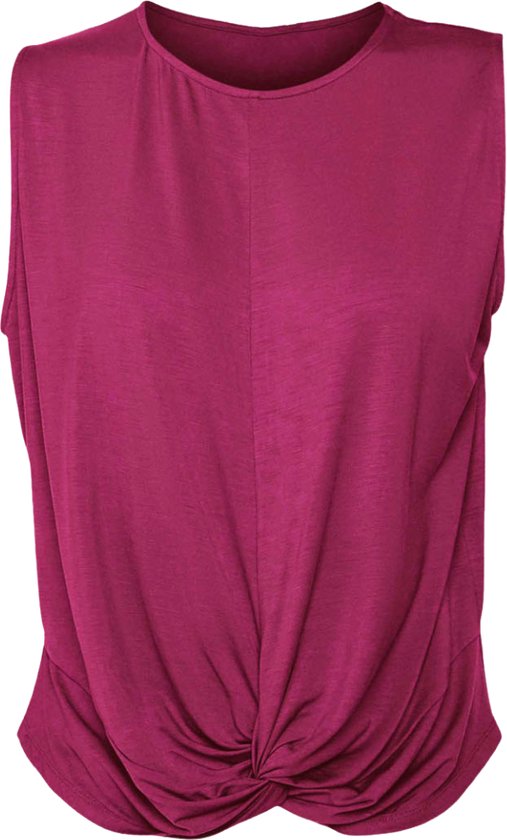 Namastae® Yoga kleding dames | Yoga shirt dames | Sport top met knoopdetail | Kort topje | Donker bordeaux | Maat 36 | Maat S van Namastae