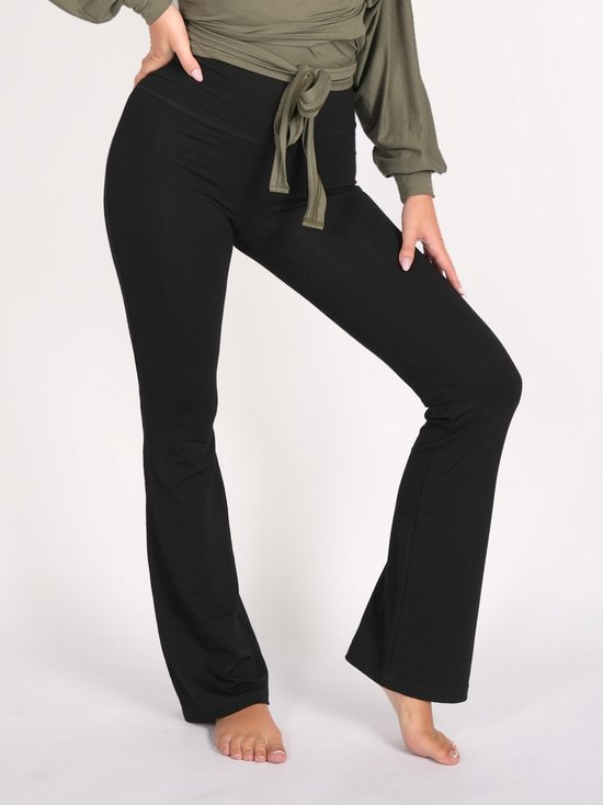 Namastae® Yoga legging dames hoge taille | Yogabroek | Licht uiteenlopend | Zwart | Maat 32 (XS)