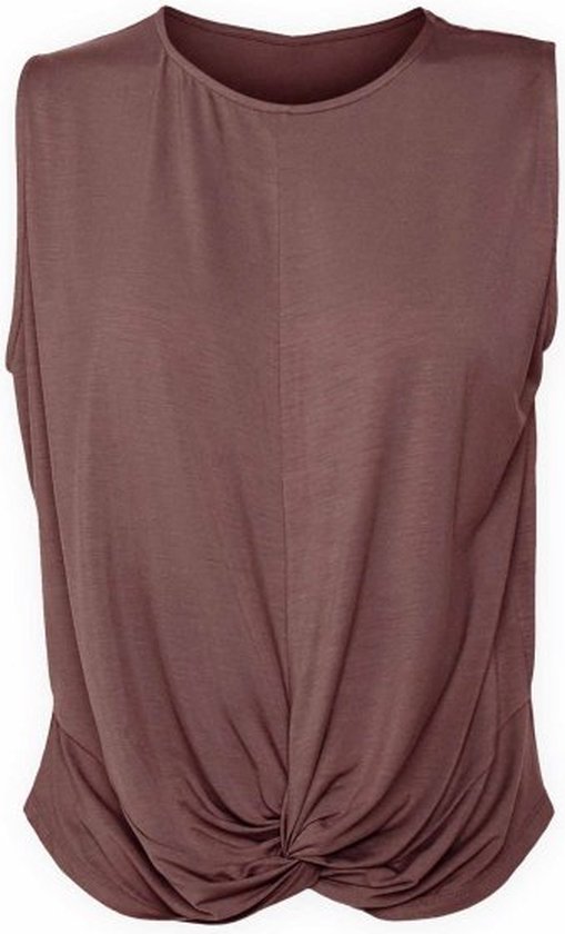Namastae® Yoga top dames | Yoga kleding dames shirt | Sport shirt geknoopt | Kort topje | Taupe | Maat XS van Namastae