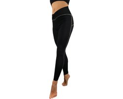 Namastae® Zwarte legging | Yoga legging dames | Yoga broek dames | Cross over legging | Ankle length | Zwart/Taupe | Maat 36 | Maat S van Namastae