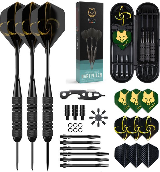 NAPI Darts - 3 Dartpijlen - 40 Delige Set - Dartpijlen 23 en 25 Gram - Premium Brass Pijlen - Hoge kwaliteit Steeltip - Inclusief Dart Flights - 2 Verschillende Lengtes - Inclusief Dart Case van NAPI