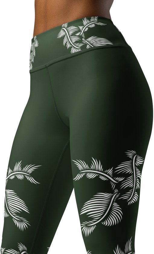 Natascha van Es Sportlegging - design Lines 4 Peace - High Waist - Dry Fit - High Performance - 4way stretch- unieke print - UPF 50+ - Hardloop - Yoga - Fitness - Dans - Pilates - Training - sportbroek – donker groen wit- maat XS van Natascha van Es