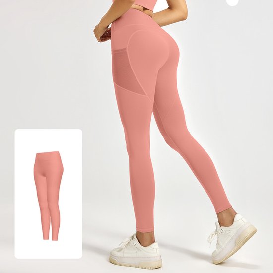 Nauwsluitende sportbroek - Hoogtaille Yoga broek met Zijzakken – Zachte en Rekbare Gemengde Stof, Ademend en Comfortabel - Skinny Fit met Elastische Taille - Geschikt voor Yoga, Fitness, Wandelen en Dagelijks Gebruik(Lichtroze, maat L)