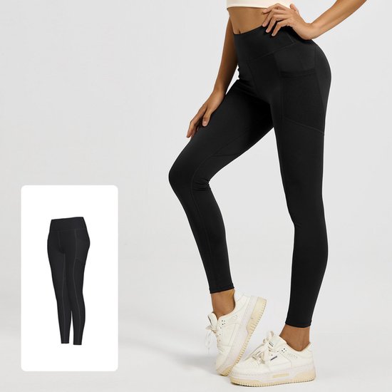 Nauwsluitende sportbroek - Hoogtaille Yoga broek met Zijzakken - Zachte en Rekbare Gemengde Stof, Ademend en Comfortabel - Skinny Fit met Elastische Taille - Geschikt voor Yoga, Fitness, Wandelen en Dagelijks Gebruik(Zwart, maat L) van Merkloos