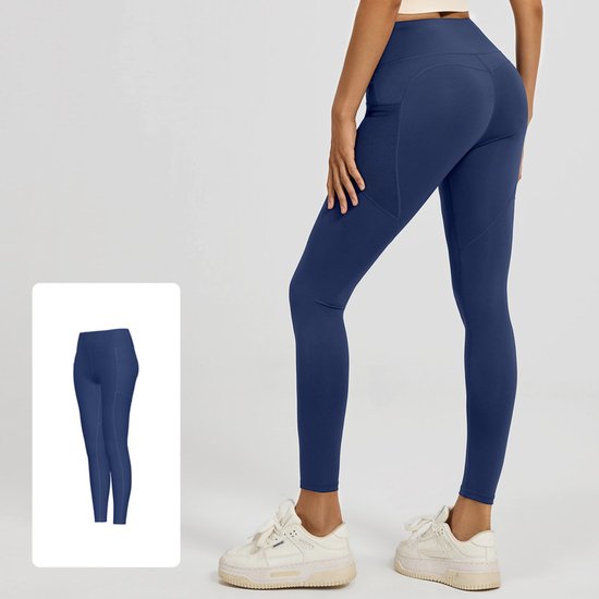 Nauwsluitende sportbroek - Hoogtaille Yoga broek met Zijzakken – Zachte en Rekbare Gemengde Stof,Ademend en Comfortabel - Skinny Fit met Elastische Taille - Geschikt voor Yoga, Fitness, Wandelen en Dagelijks Gebruik(Donkerblauw, maat XL) van Merkloos